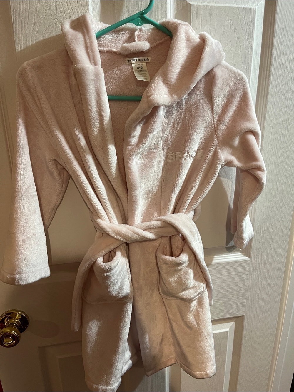 Pottery Barn Kids Light Pink Plush Hooded Robe with Pockets